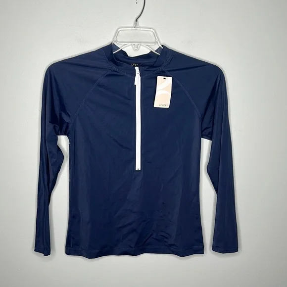 Nwt Lively Half Zip Swim Top Womens Sz Large in Navy Blue! - Picture 1 of 6